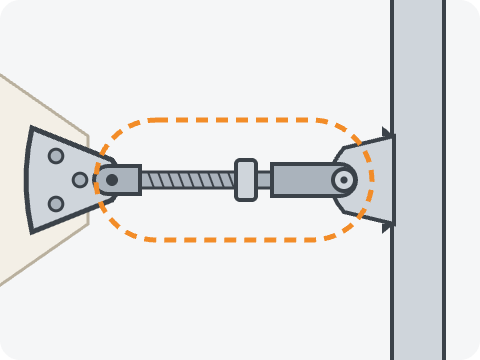 Ilustrasi fitting penarik dari clamp plate ke lug plate rangka kanopi membran
