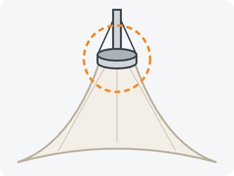 Ilustrasi top cone di puncak kanopi membran conic